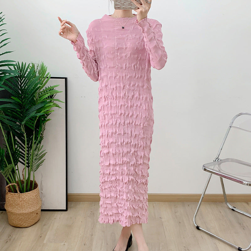 Heavy industry pleated mid length dress for autumn, new collection with waist