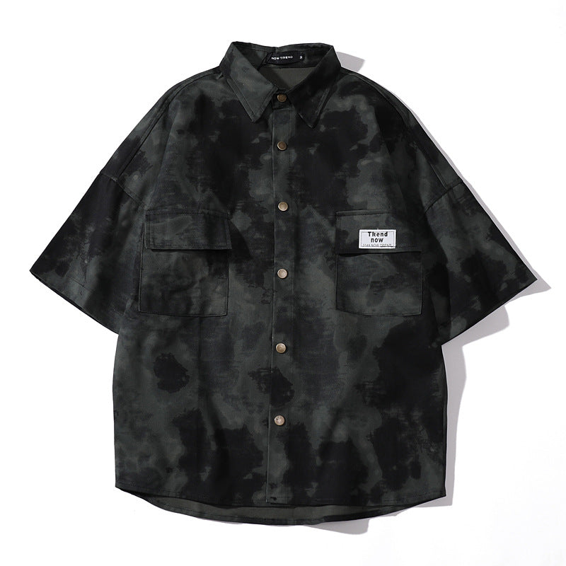Tie dye printed short sleeved shirt loose