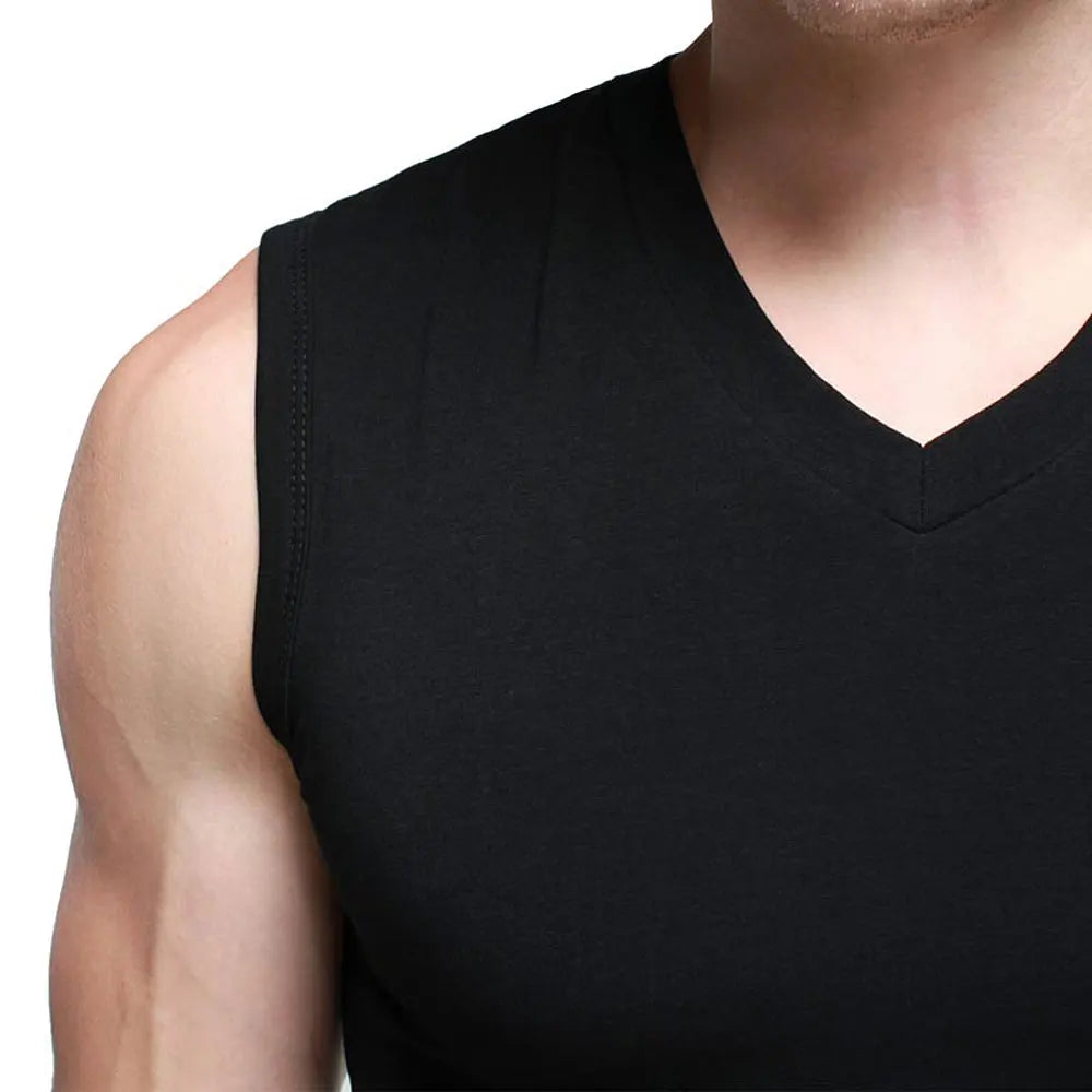 Mens Cotton T-Shirts V-Neck Sleeveless Summer Fashion Male Muscle Tank Shirts Gym Top Tees European Style Slim Fit Man Clothes