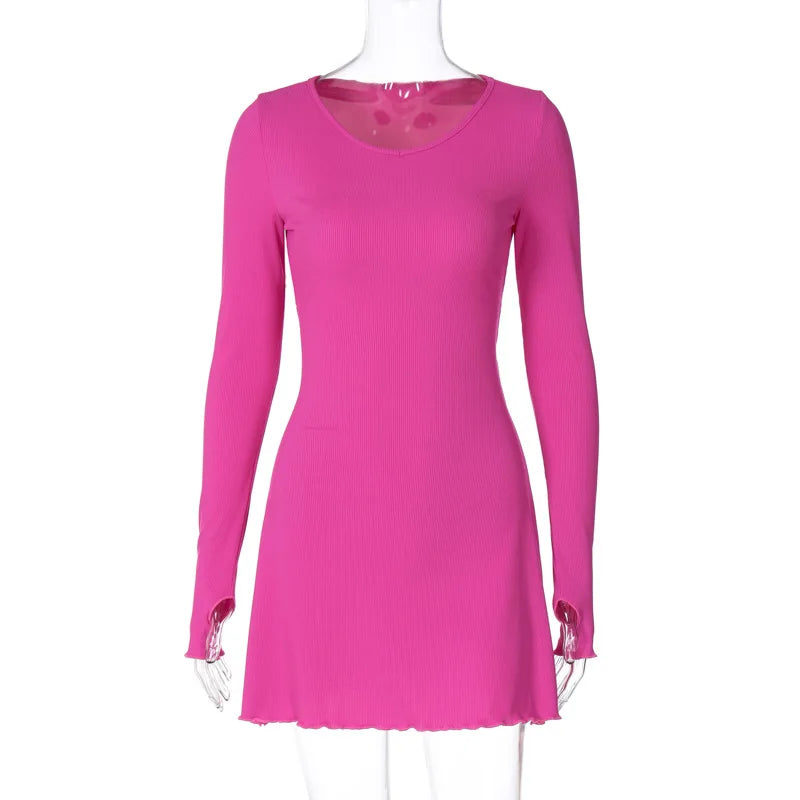 Women's 2024 Fall/Winter Fashion Simple Dress Long Sleeve Knitted Streetwear Slim Fit Short Mini Dress