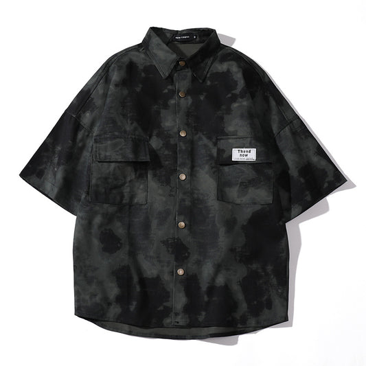 Tie dye printed short sleeved shirt loose