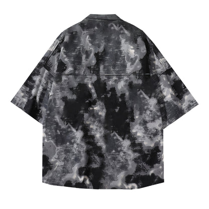 Tie dye printed short sleeved shirt loose