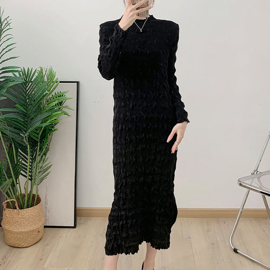 Heavy industry pleated mid length dress for autumn, new collection with waist