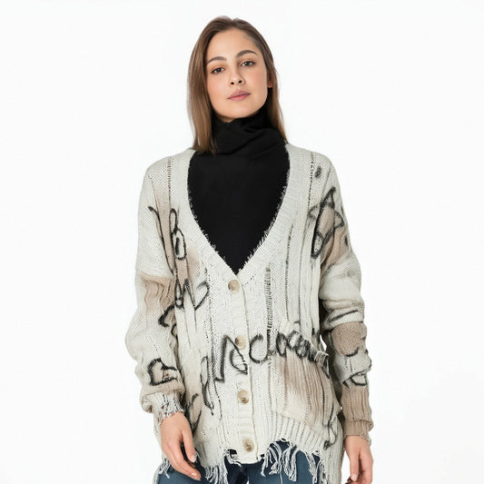 Autumn New Collection Women Knitted Cardigan Letter