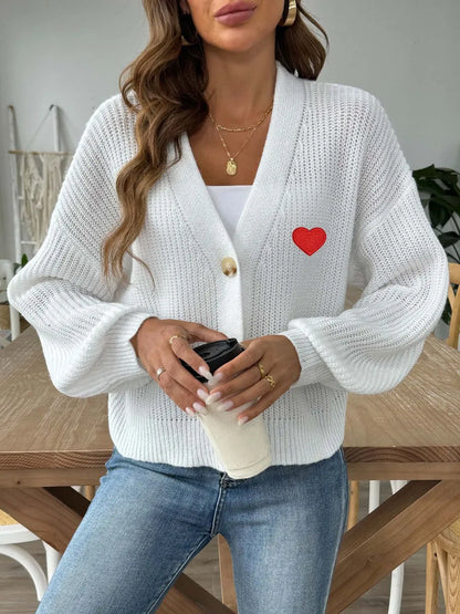 Women's Autumn/Winter New Collection Love Stickers Short Button Jacket Sweater