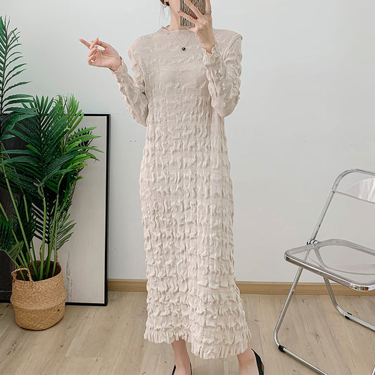 Heavy industry pleated mid length dress for autumn, new collection with waist