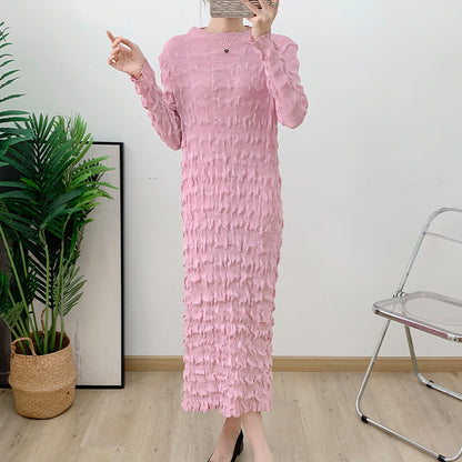 Heavy industry pleated mid length dress for autumn, new collection with waist
