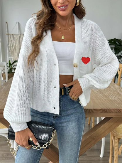 Women's Autumn/Winter New Collection Love Stickers Short Button Jacket Sweater