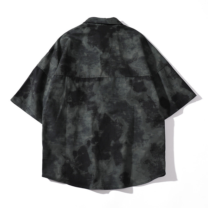 Tie dye printed short sleeved shirt loose