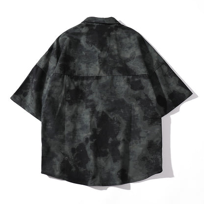 Tie dye printed short sleeved shirt loose