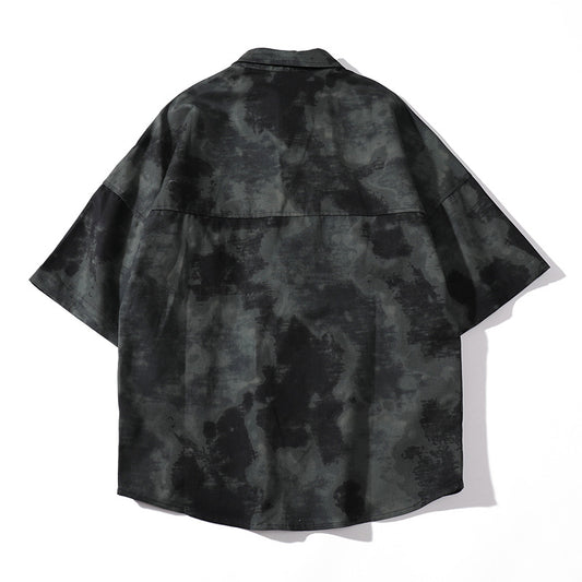 Tie dye printed short sleeved shirt loose