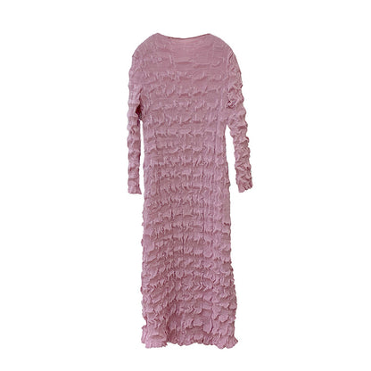Heavy industry pleated mid length dress for autumn, new collection with waist