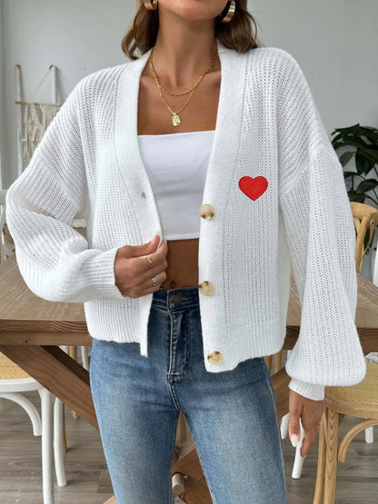 Women's Autumn/Winter New Collection Love Stickers Short Button Jacket Sweater