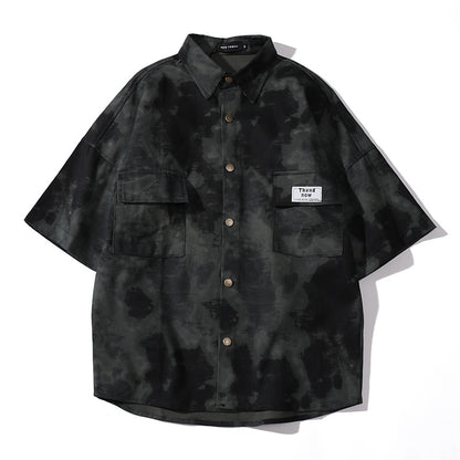 Tie dye printed short sleeved shirt loose