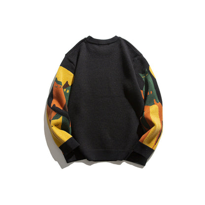 Jacquard round neck sweater loose