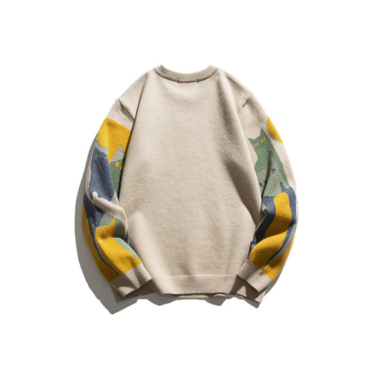 Jacquard round neck sweater loose