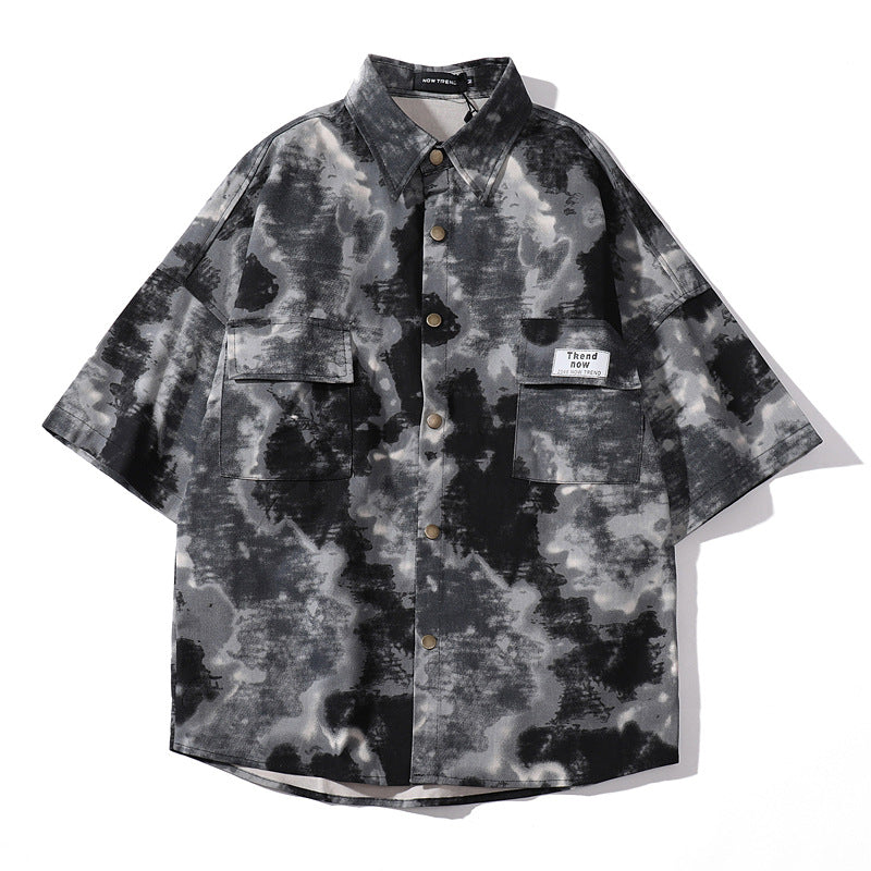 Tie dye printed short sleeved shirt loose
