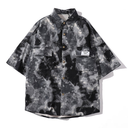 Tie dye printed short sleeved shirt loose