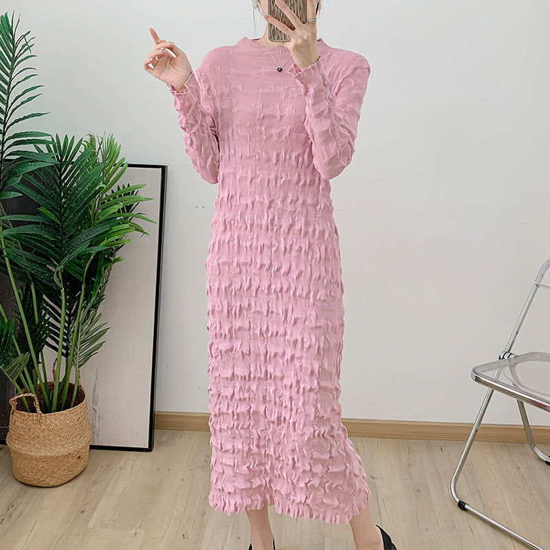Heavy industry pleated mid length dress for autumn, new collection with waist