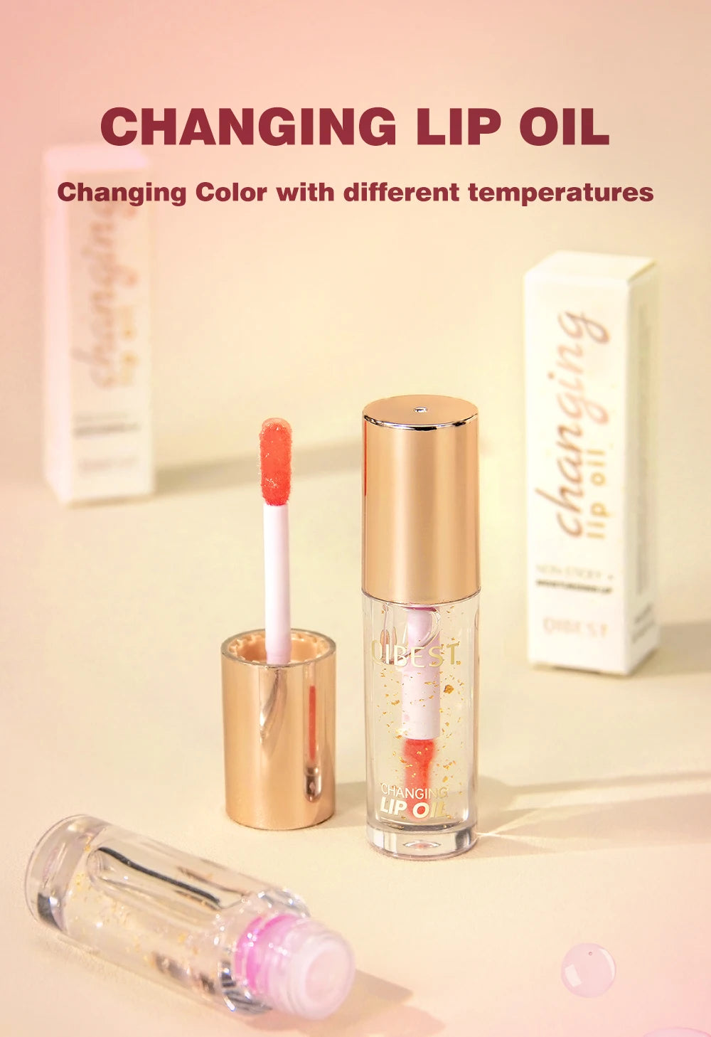 1PC lip oil, moisturizing and long-lasting luster, color changes with temperature, non greasy, daily use
