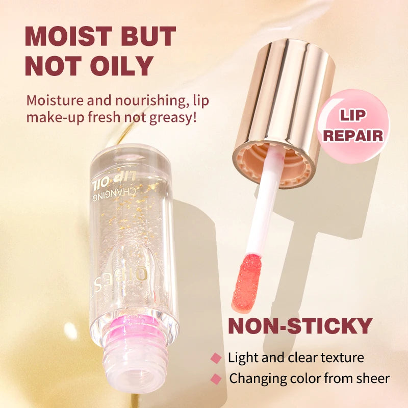 1PC lip oil, moisturizing and long-lasting luster, color changes with temperature, non greasy, daily use