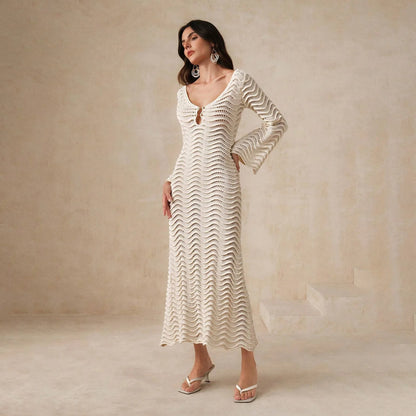 2025 Dress Women Female Clothing Fashion Elegant EveningBeach Dress Solid Color Sexy Knit Beach Bikini Swimsuit Cover Up Sunwear