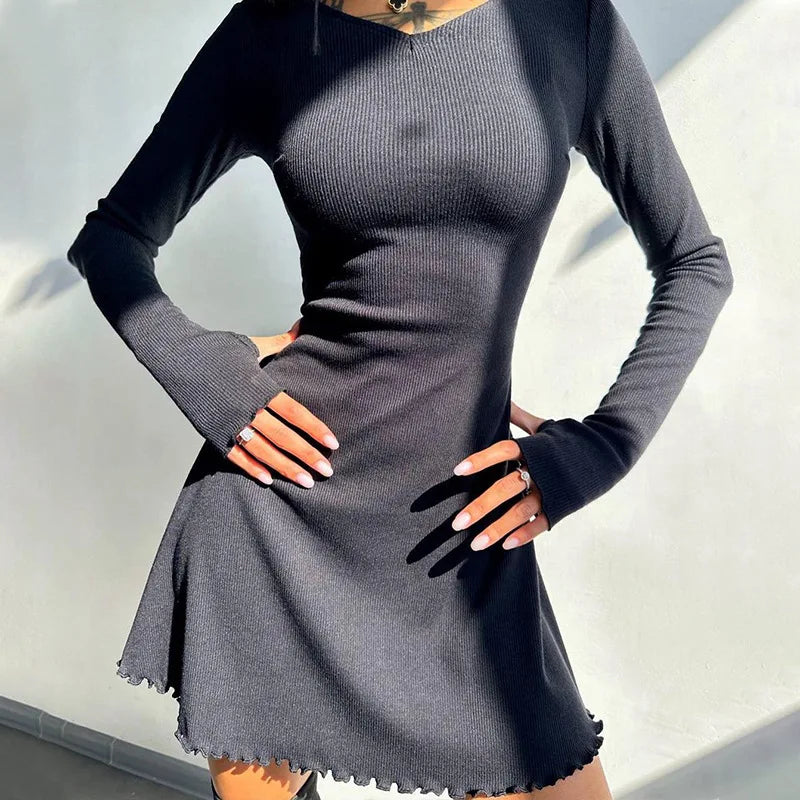 Women's 2024 Fall/Winter Fashion Simple Dress Long Sleeve Knitted Streetwear Slim Fit Short Mini Dress