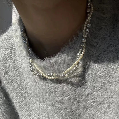 Fashion Imitation Pearl Wrapped Necklace Double Layer Magnetic Buckle Neck Chain Choker Necklace Jewelry Gift Wholesale