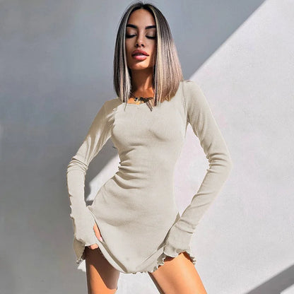 Women's 2024 Fall/Winter Fashion Simple Dress Long Sleeve Knitted Streetwear Slim Fit Short Mini Dress