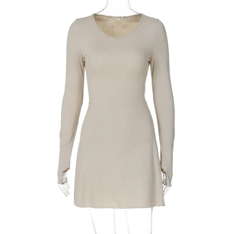 Women's 2024 Fall/Winter Fashion Simple Dress Long Sleeve Knitted Streetwear Slim Fit Short Mini Dress