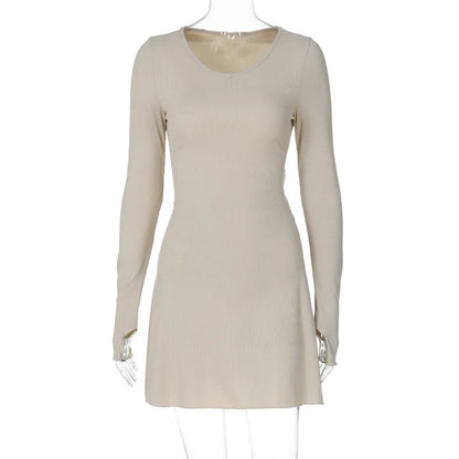Women's 2024 Fall/Winter Fashion Simple Dress Long Sleeve Knitted Streetwear Slim Fit Short Mini Dress