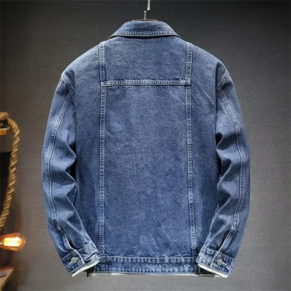 Mens Denim Jackets Spring Autumn Male Coats Turn-down Collar Single Breasted Slim Pockets Outerwear Top Clothes Mens Denim
