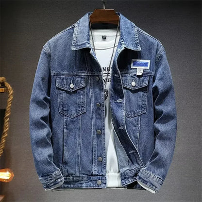 Mens Denim Jackets Spring Autumn Male Coats Turn-down Collar Single Breasted Slim Pockets Outerwear Top Clothes Mens Denim