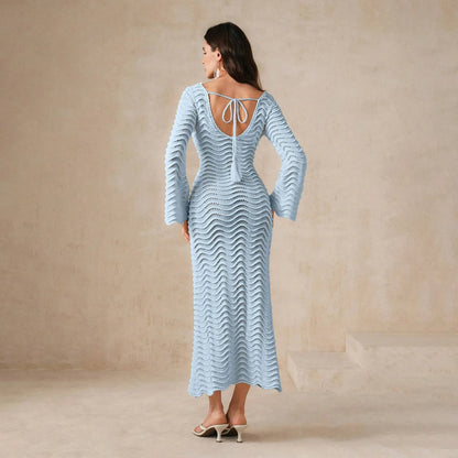 2025 Dress Women Female Clothing Fashion Elegant EveningBeach Dress Solid Color Sexy Knit Beach Bikini Swimsuit Cover Up Sunwear