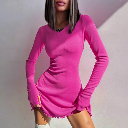 Women's 2024 Fall/Winter Fashion Simple Dress Long Sleeve Knitted Streetwear Slim Fit Short Mini Dress