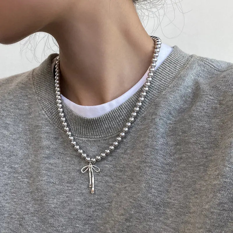 Fashion Imitation Pearl Wrapped Necklace Double Layer Magnetic Buckle Neck Chain Choker Necklace Jewelry Gift Wholesale