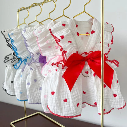 Pet dresses clothes for spring and summer dogs cats teddy bears Pomeranians plush toys  hearts all cotton fabric
