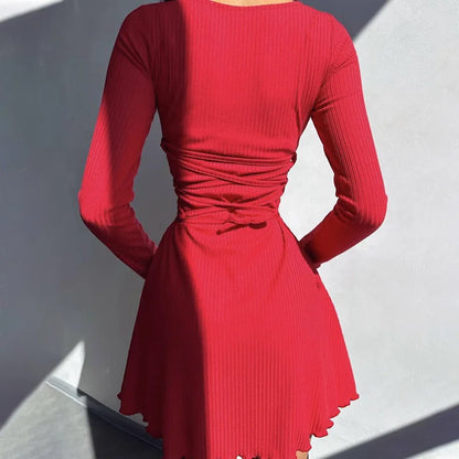 Women's 2024 Fall/Winter Fashion Simple Dress Long Sleeve Knitted Streetwear Slim Fit Short Mini Dress