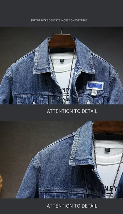 Mens Denim Jackets Spring Autumn Male Coats Turn-down Collar Single Breasted Slim Pockets Outerwear Top Clothes Mens Denim