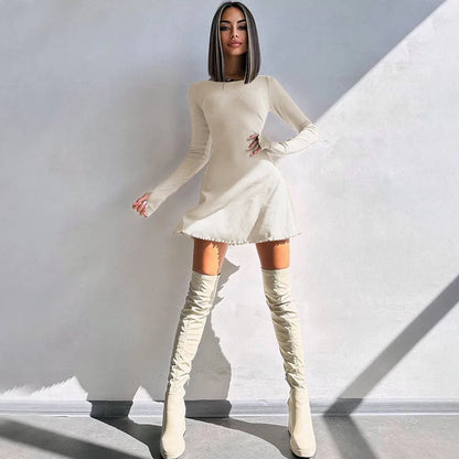 Women's 2024 Fall/Winter Fashion Simple Dress Long Sleeve Knitted Streetwear Slim Fit Short Mini Dress
