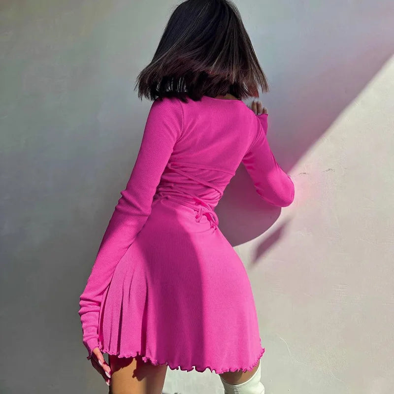 Women's 2024 Fall/Winter Fashion Simple Dress Long Sleeve Knitted Streetwear Slim Fit Short Mini Dress