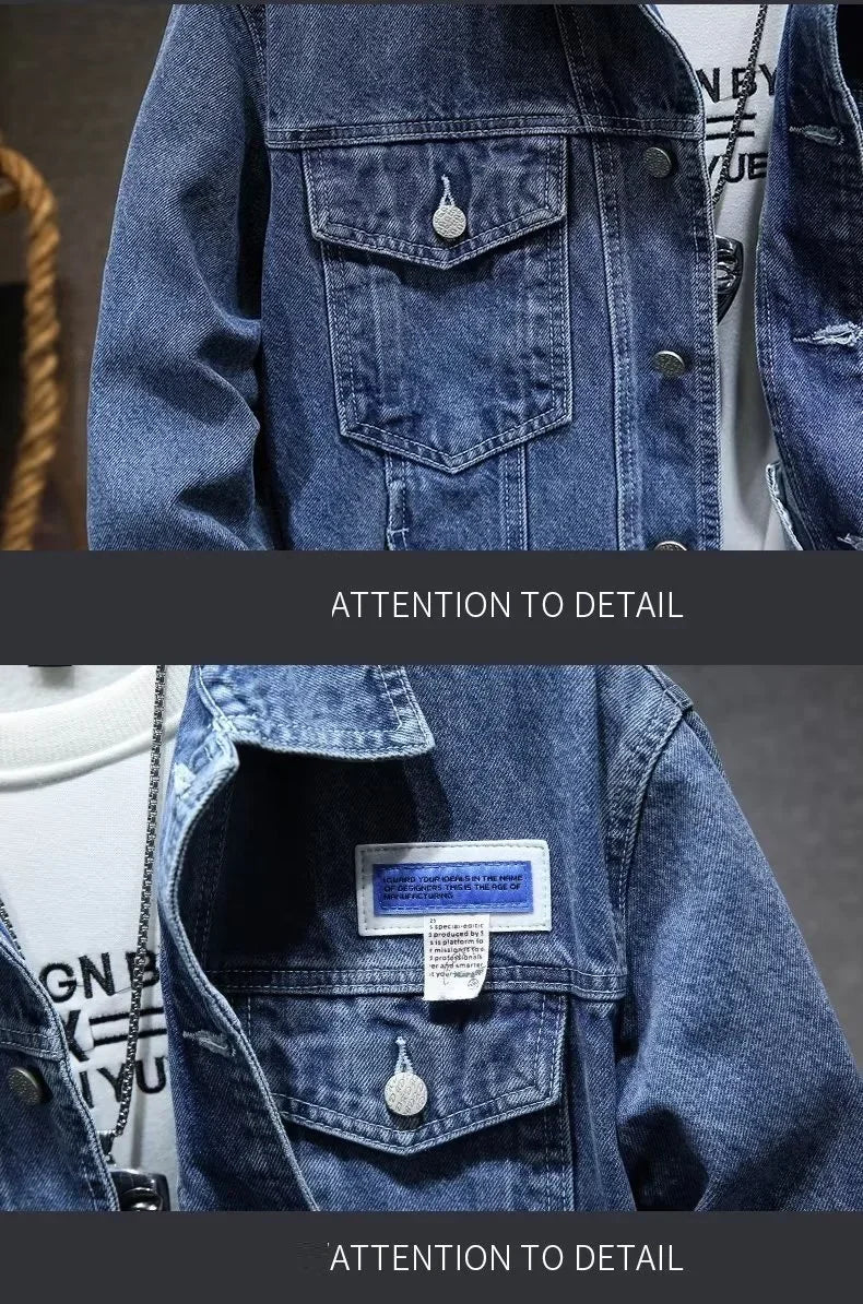 Mens Denim Jackets Spring Autumn Male Coats Turn-down Collar Single Breasted Slim Pockets Outerwear Top Clothes Mens Denim