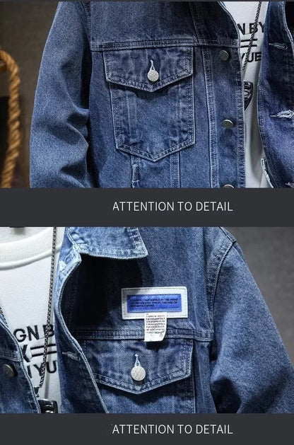 Mens Denim Jackets Spring Autumn Male Coats Turn-down Collar Single Breasted Slim Pockets Outerwear Top Clothes Mens Denim