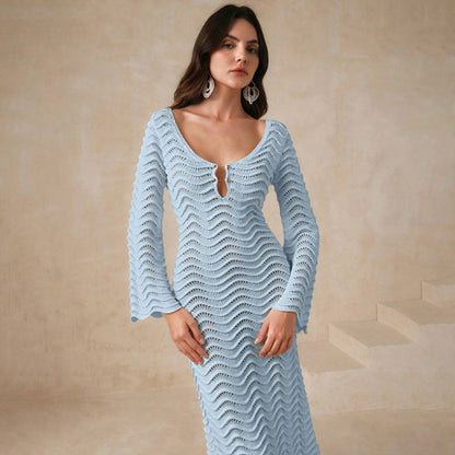 2025 Dress Women Female Clothing Fashion Elegant EveningBeach Dress Solid Color Sexy Knit Beach Bikini Swimsuit Cover Up Sunwear