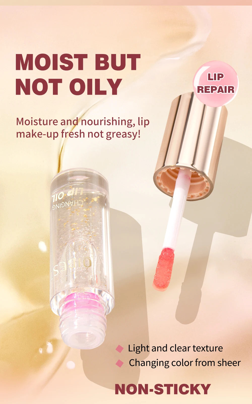 1PC lip oil, moisturizing and long-lasting luster, color changes with temperature, non greasy, daily use