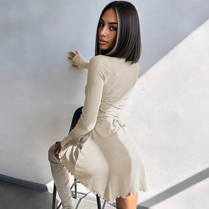 Women's 2024 Fall/Winter Fashion Simple Dress Long Sleeve Knitted Streetwear Slim Fit Short Mini Dress