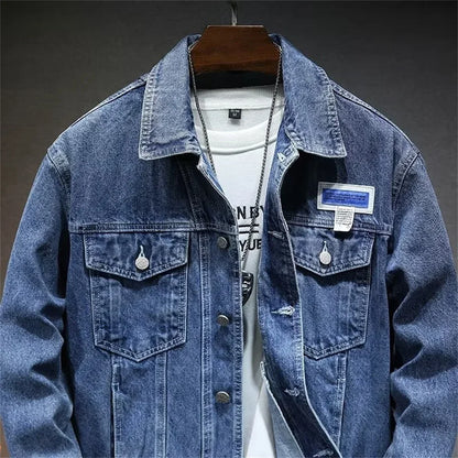 Mens Denim Jackets Spring Autumn Male Coats Turn-down Collar Single Breasted Slim Pockets Outerwear Top Clothes Mens Denim
