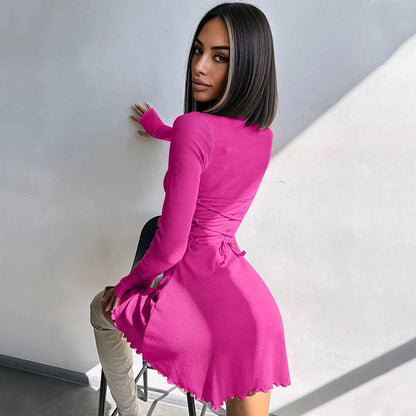 Women's 2024 Fall/Winter Fashion Simple Dress Long Sleeve Knitted Streetwear Slim Fit Short Mini Dress