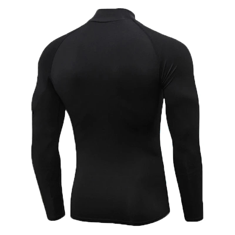 Mens Running T-shirts Compression High-Neck Long Sleeve Athletic Shirt Fitness Training Jogging Gym Sportswear Quick Dry Clothes