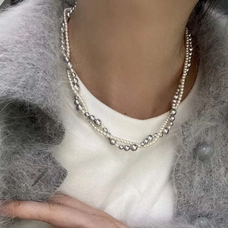 Fashion Imitation Pearl Wrapped Necklace Double Layer Magnetic Buckle Neck Chain Choker Necklace Jewelry Gift Wholesale